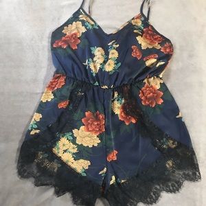 Navy Blue Floral Romper Plus Size XXXL